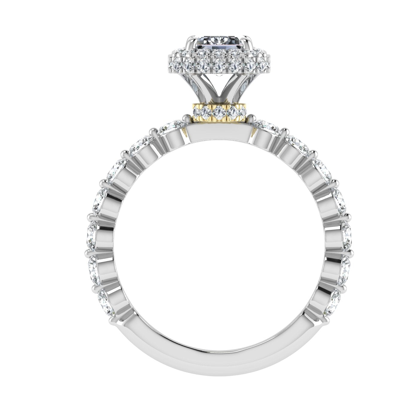 Charisma Emerald Cut Double Edge Halo Moissanite Engagement Ring White Gold